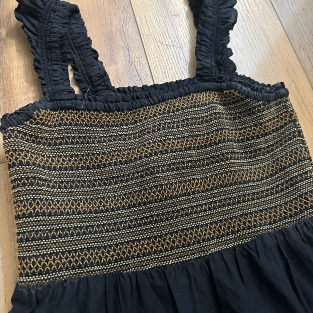 J. Crew Women's Black Tiered Dress with Gold Smocked Bodice - Size Small - Picture 2 of 4